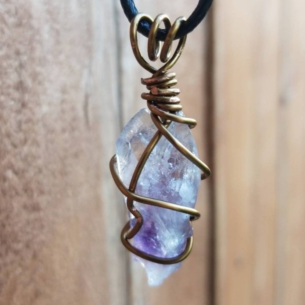 Raw Amethyst Hand Wrapped Healing Crystal Necklace